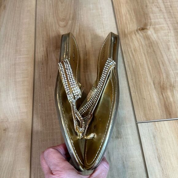 Guess Women's Gold - Rhinestone - Beaded Flat Sandals Size 8/12 - Picture 5 of 11